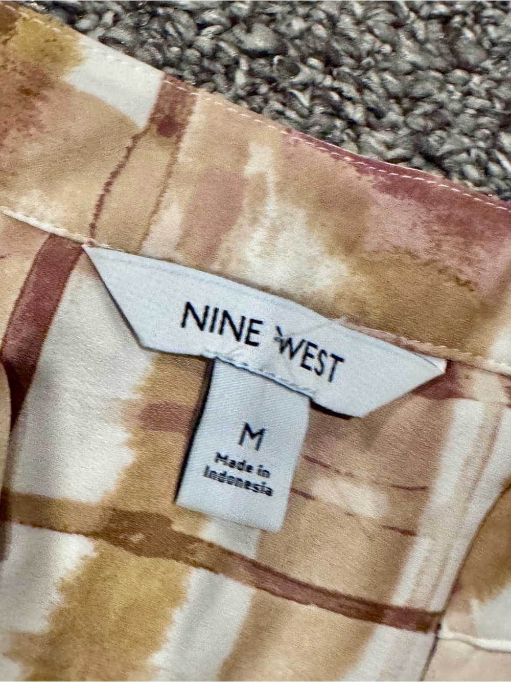 Nine West Cream and Brown Watercolor Grid Blouse - Picture 5 of 7